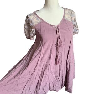 bäcio bohemian floral lace dusty purple fringe blouse